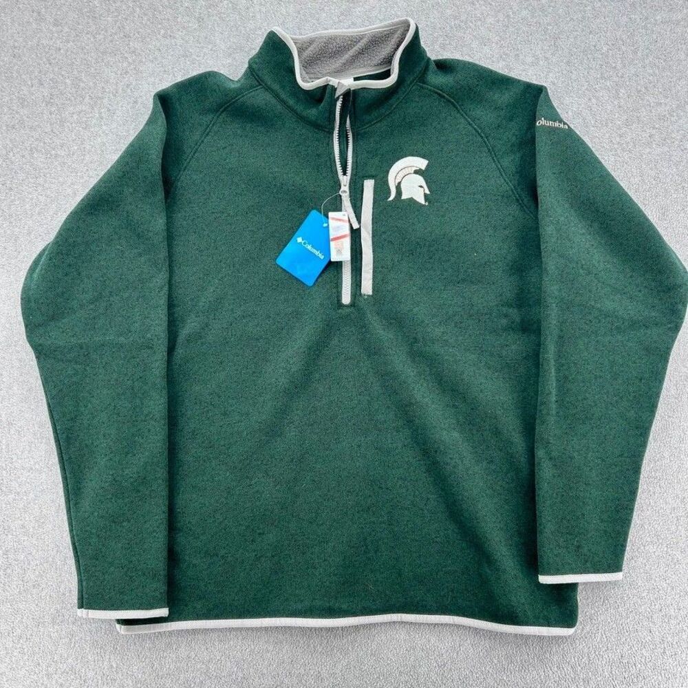 Columbia Michigan State Spartans Sweater Mens XL 1/4 Zip Fleece Pullover NWT